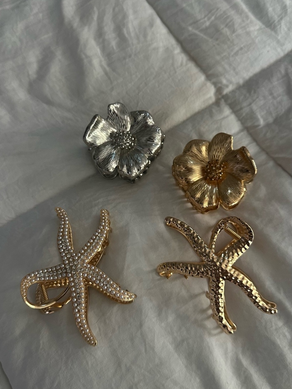 Gold and Silver Floral & Starfish Hair Clips Set
